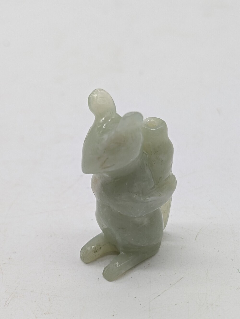 Vintage Hand-Carved Jadeite Mouse / Rat Figurine with Money Bag